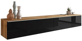 Τραπέζι Tv Sarasota 121, Γυαλιστερό μαύρο, Wotan δρυς, Ο αριθμός των θυρών: 2, 180x30x33cm, 28 kg | Epipla1.gr