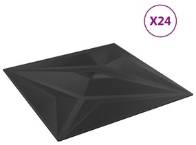 vidaXL Πάνελ Τοίχου 24 τεμ. Μαύρα Σχέδιο Αστέρι 50x50 εκ. 6 μ² XPS