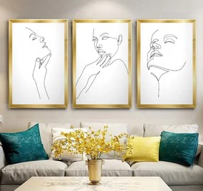 Stewehome Τρίπτυχο Γυάλινο Σετ με Minimal Πορτρέτο -λευκό/χρυσό 60x90 cm