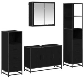 vidaXL Σετ Επίπλων Μπάνιου με ράφι 4 pcs Μαύρη Οξυά Επεξεργασμένο ξύλο