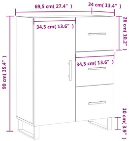 Ντουλάπι Γκρι Σκυροδέματος 69,5x34x90 εκ. Επεξεργασμένο Ξύλο - Γκρι