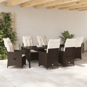 vidaXL Σετ Εξωτερικών Επίπλων 7 Τεμαχίων Με Μαξιλάρια Καφέ Πολυστρωματικού Ρατάν
