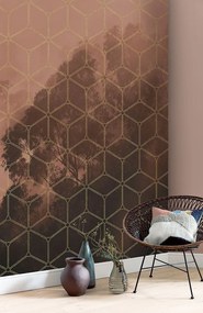 Φωτοταπετσαρία τοίχου ροζ-χρυσή με καφέ τεχνοτροπία έτοιμων διαστάσεων PSH099-VD2 (2.00M x 2.50Υ)