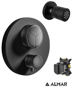 Almar Black matt Thermo-Core Push Θερμοστατικός μίκτης εντοιχισμού 3 εξόδων+κιτ εντοιχισμού