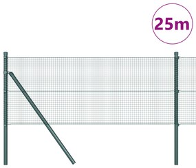 vidaXL Συρμάτινος Φράκτης  με 13 Στύλους Πράσινος 0.8x25 μ Ατσάλι