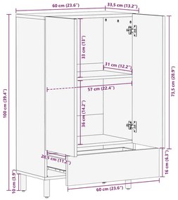 Ψηλός Μπουφές 60x33,5x110 εκ. από Ακατέργαστο Ξύλο Μάνγκο - Καφέ