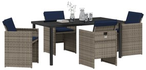 vidaXL Σετ Τραπεζαρίας Κήπου 5 Τεμαχίων με Μαξιλάρια Γκρι Πολυ Ρατάν