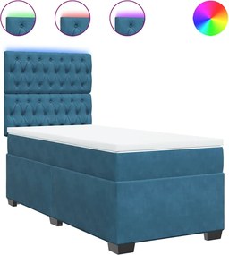 vidaXL Κρεβάτι Boxspring με Στρώμα Μπλε 90x190 εκ. Βελούδινο