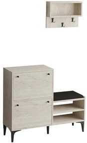 Έπιπλο Εισόδου Bred 393MRD1515 110x35x92cm Travertine Beige-Black Πλαστικό,Μοριοσανίδα