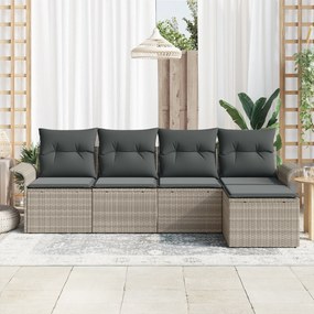vidaXL Σετ καναπέ κήπου 5 τεμαχίων με μαξιλάρια ανοιχτό γκρι ράτα