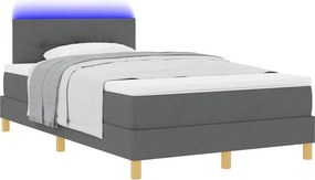 vidaXL LED Κρεβάτι με βάθρο Σκούρο Γκρι 120 x 200 cm ύφασμα
