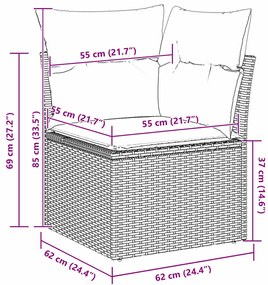 vidaXL Σετ Καναπέ Κήπου με μαξιλάρι 9 pcs Γκρι Πολυ ράταν