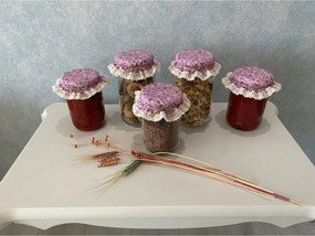 Σετ 5 τεμαχίων ελαστικά καπάκια βάζου με ροζ λουλούδια Ροζ