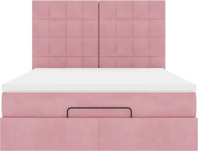 vidaXL Οθωμανικό κρεβάτι με στρώματα Ροζ 140x190cm Βελούδο