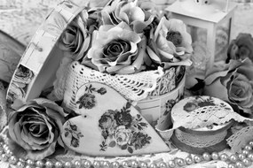 Εικόνα ρομαντικό vintage στυλ σε ασπρόμαυρο σχέδιο - 60x40