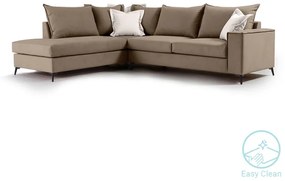 Γωνιακός καναπές δεξιά γωνία Romantic pakoworld ύφασμα mocha-cream 290x235x95εκ -  168-000028