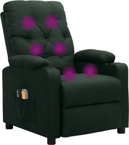 vidaXL Πολυθρόνα Μασάζ Ηλεκτρική Σκούρο Πράσινο Υφασμάτινη