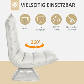 HOMCOM Πολυθρόνα, περιστρεφόμενη, επικλινής πλάτη, εμφάνιση δέρματος, ατσάλινο πλαίσιο, ανοιχτό γκρι, 62 x 70 x 95 cm