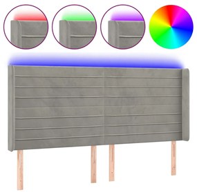 Κεφαλάρι Κρεβατιού LED Ανοιχτό Γκρι 183x16x118/128εκ. Βελούδινο 3124248