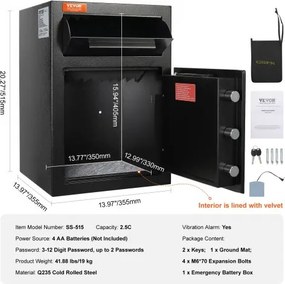 VEVOR 2.5 C Depository Safe Deposit Safe with Drop Slot Passwords and Keys