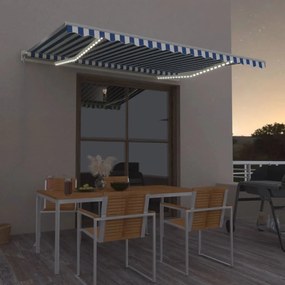 vidaXL Τέντα Αυτόματη με LED &amp; Αισθ. Ανέμου Μπλε/Λευκό 450 x 350 εκ.