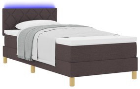 vidaXL Κρεβάτι με Ελατήριο με Στρώμα & LED Σκούρο Καφέ 90x200 εκ. Ύφασμα