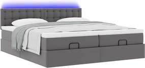 vidaXL Οθωμανικό κρεβάτι με στρώματα &amp; LEDs Γκρι Faux Leather