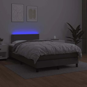 vidaXL Κρεβάτι Boxspring με Στρώμα &amp; LED Γκρι 120x190 εκ. Συνθ. Δέρμα