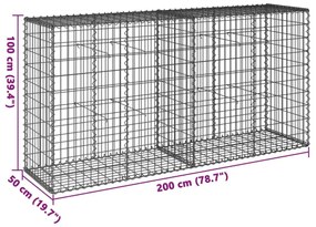 Συρματοκιβώτιο με Κάλυμμα 200x50x100εκ. από Γαλβανισμένο Χάλυβα - Ασήμι
