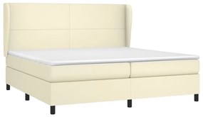vidaXL Κρεβάτι Boxspring με Στρώμα Κρεμ 200x200 εκ. Συνθετικό Δέρμα