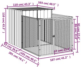 Σπιτάκι Σκύλου με Αυλή Ανθρακί 110x201x110 εκ. Γαλβαν. Χάλυβας - Ανθρακί