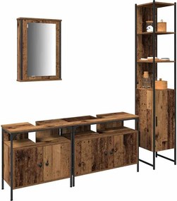 vidaXL Σετ Επίπλων Μπάνιου με ράφι 4 pcs Παλιό Ξύλο Επεξεργασμένο ξύλο