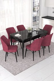 Extendable Dining Table &amp; Chairs Set (7 Pieces) Nef - Black Marble, Burgundy Black Marble
Burgundy