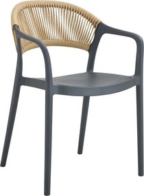 DONNA Πολυθρόνα-Pro Στοιβαζόμενη, PP-UV Ανθρακί, Rope Wicker Φυσικό   1τμχ