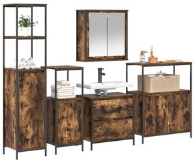 vidaXL Σετ Επίπλων Μπάνιου με ράφι 5 pcs Καφέ Επεξεργασμένο ξύλο