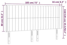 Κεφαλάρι με Πτερύγια Σκούρο Γκρι 183x16x118/128 εκ. Βελούδινο - Γκρι