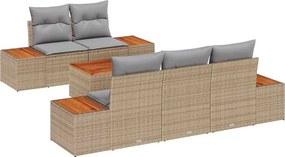 vidaXL Σετ Καναπέ Κήπου με μαξιλάρι 6 pcs Μπεζ Πολυ ράταν