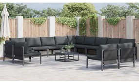 vidaXL Σετ Καναπέ Κήπου με μαξιλάρι 14 pcs Μαύρο Ατσάλι