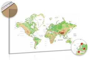 Εικόνα στον κλασικό παγκόσμιο χάρτη από φελλό με λευκό φόντο - 120x80  flags