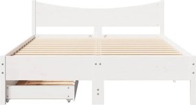 vidaXL Πλαίσιο Κρεβατιού με Συρτάρια Λευκό 150x200εκ Μασίφ Πεύκο
