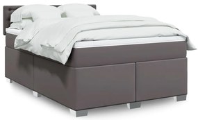 vidaXL Κρεβάτι Boxspring με Στρώμα Γκρι 140x200εκ. από Συνθετικό Δέρμα