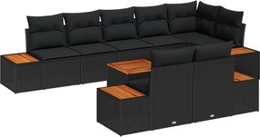 vidaXL Σετ Καναπέ Κήπου με μαξιλάρι 9 pcs Μαύρο Πολυ ράταν