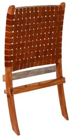 Καρέκλα Πτυσσόμενη με Χιαστί Λωρίδες Καφέ από Γνήσιο Δέρμα - Καφέ