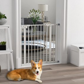 Dog Door Gate Barrier Pet Gate Metal Plastic 74-87cm Λευκό