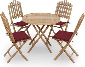 vidaXL Σετ Τραπεζαρίας Εξ. Χώρου Πτυσσόμενο 5 τεμ. Μπαμπού &amp; Μαξιλάρια