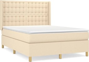 vidaXL Κρεβάτι Boxspring με Στρώμα Κρεμ 140x200 εκ. Υφασμάτινο