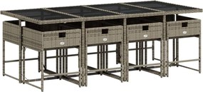 vidaXL Σετ Τραπεζαρίας Κήπου 9 τεμ. Γκρι Συνθ. Ρατάν με Μαξιλάρια