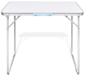 Τραπέζι Camping Πτυσσόμενο 80 x 60 εκ. με Μεταλλικό Σκελετό - Λευκό