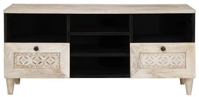 vidaXL Ντουλάπι TV με συρτάρι Λευκό 100 x 33 x 46 εκ Μασίφ ξύλο μάνγκο