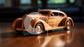 Intra Συλλεκτικό Ξύλινο Παζλ Plywood  4mm - Ξύλινο μοντέλο αυτοκινήτου σε ξύλινο τραπέζι Σε Ξύλινο Κουτί - Διαστάσεις: 10x10 cm – 25 κομμάτια